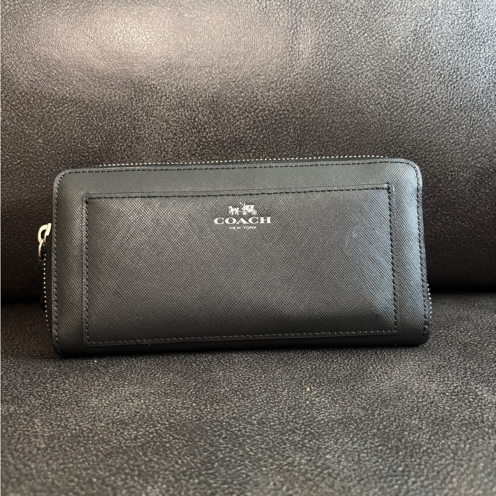 Coach Charcoal Leather Zip Wallet